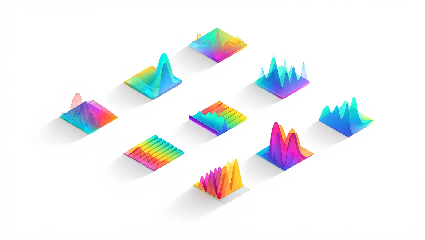 Complete Audio Format Breakdown Grid display of various audio waveform patterns showing different format characteristics in abstract visual form