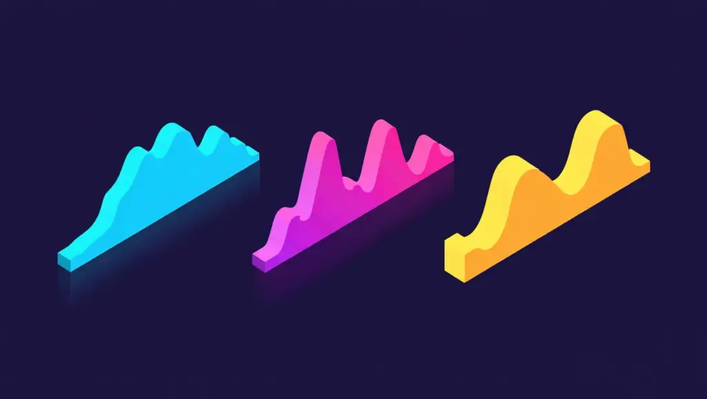 Three colorful audio waveforms representing universal equalizer settings for immediate audio improvement