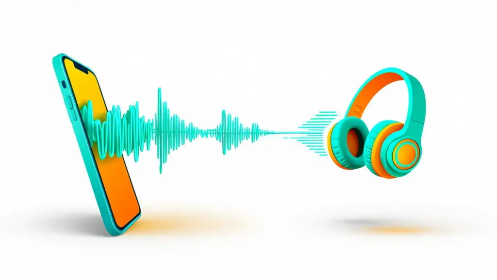 Fast and safe video to MP3 conversion visualization with smartphone and audio waveforms on clean background