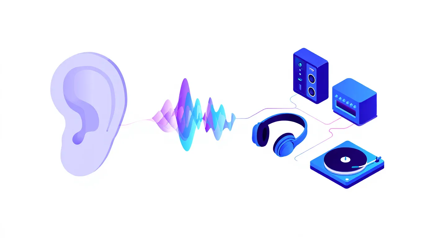 Ear and audio equipment comparison showing how listeners perceive differences in Spotify streaming quality