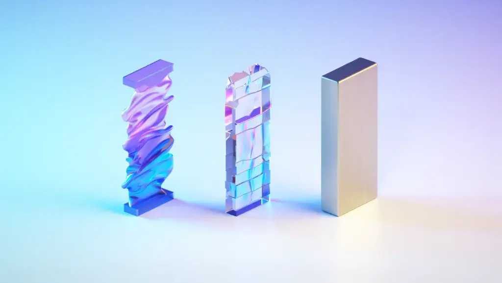 Three geometric shapes representing the three main types of audio file formats with distinct visual characteristics